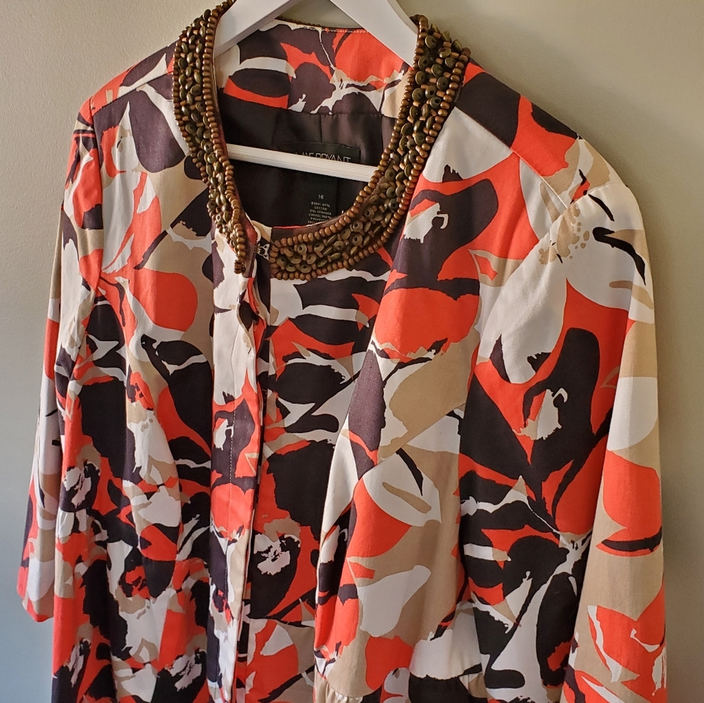 Lane Bryant 16 Bohemian Hawaiian Tropical Floral Resortwear Beaded Peplum Blazer - Picture 5 of 16